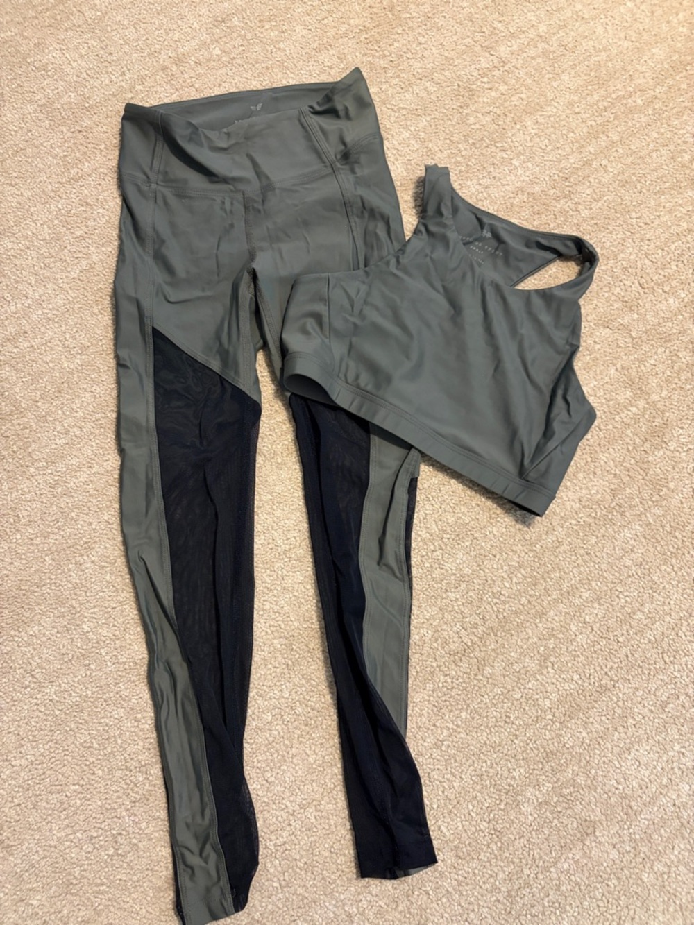 Heroine Sport Olive Green & Black Mesh Legging (XS) and Sports Bra (S) set